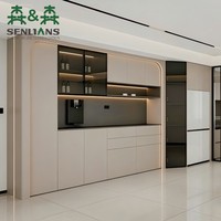 Buffet contemporain minimaliste avec vitrine en verre teinté anthracite et huche flottante