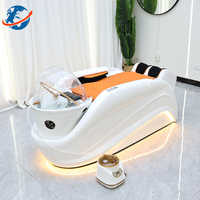 Fauteuil de lavage moderne pour salon de beauté, extra large et durable, en cuir PU, avec cadre en fibre de verre, repose-pieds réglable, bac en céramique, électrique