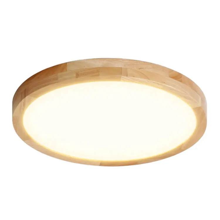 Modern 18W Japan Natural Wood Lampshade Wood Ceiling Light Fittings Semi Flush Wooden LED Ceiling Lights