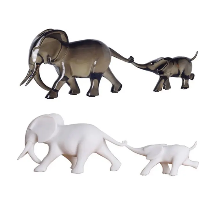 Accepteren Custom Hars Ambachten Olifant Decor Transparant Grijs Resin Wit Moeder-Kind Olifant Standbeeld JE-077