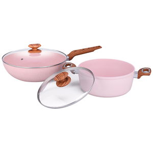 Sartén de Aleación de Aluminio Forjado de Alta Calidad, Juego de Utensilios de Cocina Antiadherentes de Color <span class=keywords><strong>Rosa</strong></span> con <span class=keywords><strong>Mango</strong></span> de Baquelita - Product Image 1