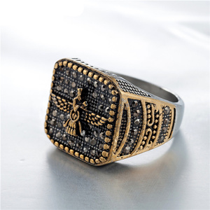 Anillo de acero inoxidable para hombre, sortija de acero inoxidable con diseño de diamante Vintage personalizado, con diseño de los pedidos Hermanos de las águilas - Product Image 5