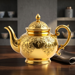 Tetera dorada con tapa y asa, diseño de lujo, hervidor de agua - Product Image 4