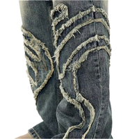 Jeans avec patch brodé d'appliques personnalisées Y2K jeans baggy vintage délavés au soleil pantalon en denim ample à jambes larges jeans streetwear pour hommes