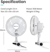 Ventilateur de table/bureau électrique portable 6 pouces à pince, 3 pales, 2 vitesses, construction en plastique durable – Meilleure vente