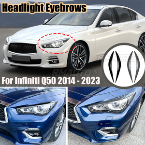 2 pièces - Cache-phares noirs brillants pour voiture - Garniture de protection des phares - Aspect fibre de carbone - Pour Infiniti Q50 2014 2015 2016 2017 2018 2019-2023 - Product Image 1