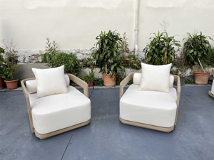 Ensemble de canapés modulaires en teck massif pour l'extérieur, style moderne, finition naturelle vieillie, sur mesure pour hôtel et villa - Product Image 6