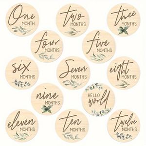 Juego de 13 Piezas de Letreros de Madera Grabados con los Hitos del Bebé, Decoración para Colgar en la Pared, Gran Venta - Product Image 1