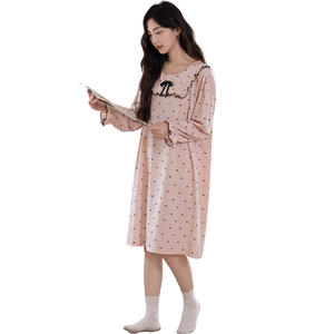 Pijamas de Algodón Modal Spandex Hechos a Medida para Mujer, Camisón Dulce y Bonito de Manga Larga con Lazo y Encaje, Ropa de Dormir Otoñal, ODM - Product Image 5