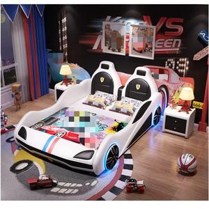 <span class=keywords><strong>Lit</strong></span> King Size JS style voiture de sport de dessin animé, cadre en bois massif et mousse avec revêtement en cuir artificiel pour chambre de garçons - Product Image 6