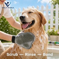 Gant de toilettage avec poils jaunes, paume en caoutchouc, maille respirante et poignet élastique pour le toilettage, le massage et le lavage des chiens et des chats