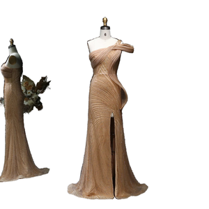 Vestido de Noche Largo de Lujo Color Caramelo, Estilo Sirena, Corte en A, Escote Corazón, Abertura Alta, Un Hombro, para Mujer, Boda, Fiesta, Graduación - Product Image 1