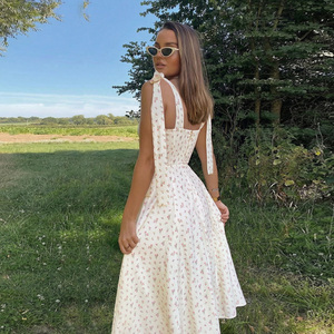 Vestido Maxi Romántico con Estampado Floral, Hombros Descubiertos, Sin Mangas, Corte en A, Chifón, Escote Corazón, Dobladillo con Abertura, Vestido Casual de Verano - Product Image 5