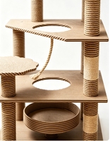 Arbre à chat ondulé avec condo et poteaux en sisal pour chats, vente en gros, OEM, logo personnalisé, marque privée, fournisseur pour animaux de compagnie, commande en gros, MOQ