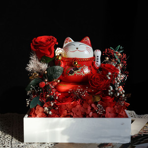 Lucky Cat Rose Preserved Flower Ornament Solar-Powered Automatic <strong>Waving</strong> Acrylic Cover Gift Friend Business Opening Housewarming - Product Image 3