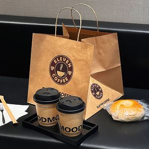 Sacs en papier kraft brun personnalisés avec poignées pour la restauration, la vente à emporter et les plats à emporter, avec votre propre logo imprimé - Product Image 1