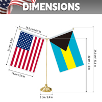 Table en forme de Y avec base en métal pour décorations de mini-drapeaux personnalisables (drapeaux des États-Unis et des Bahamas)