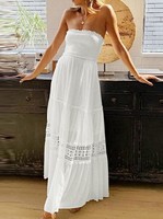 Blanc Sexy couleur unie élégante longue robe de soirée femmes soutien-gorge sans manches dentelle épissure robe de bal grande taille décontracté femmes robe