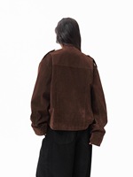 Veste en daim marron à col montant et fermeture éclair pour femmes et hommes, style vintage décontracté tendance automne, veste en daim pour couples