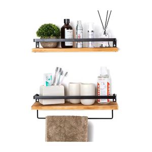 Étagère <span class=keywords><strong>murale</strong></span> de rangement <span class=keywords><strong>murale</strong></span> en <span class=keywords><strong>bambou</strong></span> à cadre flottant détachable 2 pièces - Product Image 1