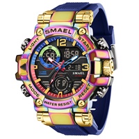 Montre à quartz analogique-numérique SMAEL pour homme, affichage LED CHARM, chronomètre, alarme, chronographe, résistante à l'eau 5BAR, alliage
