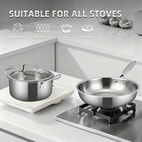 Ensemble de batterie de cuisine à induction en acier inoxydable triple couche 304, casseroles et poêles en acier inoxydable 18/10, et ensemble de faitouts