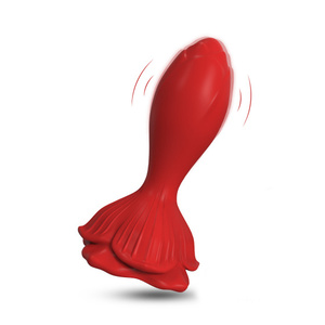 Borka en silicone souple en forme de rose veloutée 03, plug anal vibrant à base incurvée, étanche IPX7, 9 modes de vibration, sûr et confortable - Product Image 3