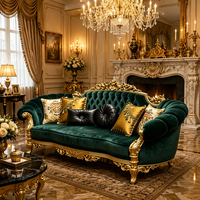 Ensemble de canapés de luxe en tissu de style européen, design classique palais français à feuilles d'or, rembourrés en éponge pour salon