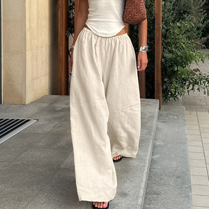 Enyami alla moda in cotone comodo e Chic da donna Casual pantaloni larghi larghi con tasche larghe pantaloni della tuta elasticizzati in vita - Product Image 1