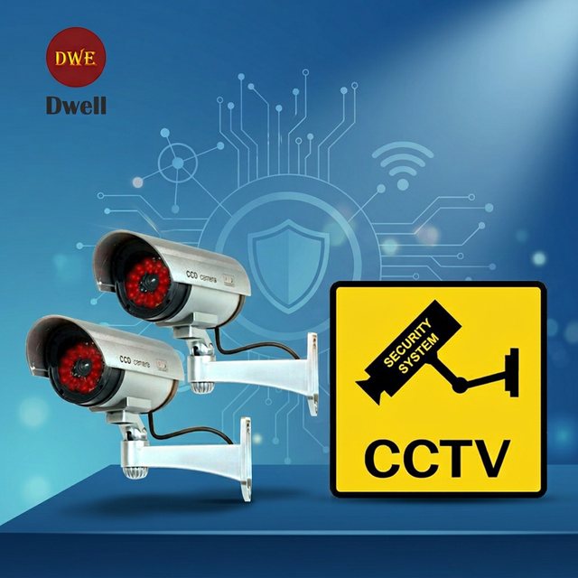 Indoor Outdoor Dummy Security Camera CCTV with Flashing LED Lights Waterproof Battery Powered
