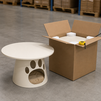 Table basse ronde pour chat, en panneau écologique E0, base en fer avec empreinte de patte, maison pour chat, blanc crème, noir charbon, 60/70/80 cm, YAOYUE
