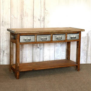 Table console en bois massif de style industriel et farmhouse avec 2 tiroirs pour salon, hôtel, appartement - Product Image 1