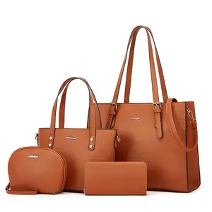 Deri tote 4 In 1 çanta seti çanta ve cüzdan kadın çanta yeni tasarım moda 2024 son bayan çanta