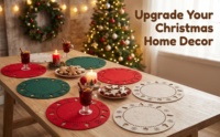 Set de table rond en feutre découpé au laser Joyeux Noël, épaisseur 3 mm, décoration pour la maison avec sous-verres en verre