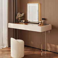 Table de toilette moderne en bois massif avec miroir LED flottant en acrylique et rangement durable pour appartement, hôtel, chambre à coucher