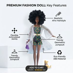 Poupée afro-<span class=keywords><strong>américaine</strong></span> de 11,5 pouces avec cheveux afro, en ABS écologique, poupée noire tendance Kaibibi, jouet de déguisement pour filles - Product Image 3