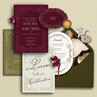Suite d'invitations de mariage de luxe bordeaux, entièrement personnalisable, avec impression typographique, papeterie de mariage haut de gamme