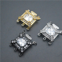Connecteur de Charme Carré Multi-Boucles Scintillant en Zircon Cubique Micro-Pavé, Plaqué Or et Rhodium Noir Pistolet, pour Colliers et Bracelets DIY