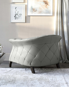Sillón de cuero auténtico gris claro moderno de lujo con cama convertible Pata de madera maciza Terciopelo Madera oscura para sala de estar o Villa - Product Image 3