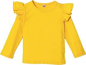Camiseta de Color sólido para niña pequeña, blusa básica lisa con volantes, ropa informal de algodón - Product Image 2