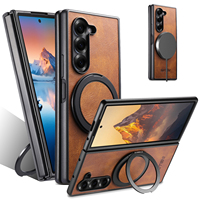 Funda de Teléfono de Cuero PU con Cera Magnética, Directo de Fábrica OEM/ODM, con Protección de 360 Grados °   Soporte de Anillo Giratorio Compatible con la Serie Z Fold/Z Flip