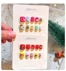 Qianya <span class=keywords><strong>เล็บ</strong></span>ปลอมสำหรับเด็กผู้หญิงเล็บปลอมมีกาวในตัวลายการ์ตูนคริสต์มาส - Product Image 3