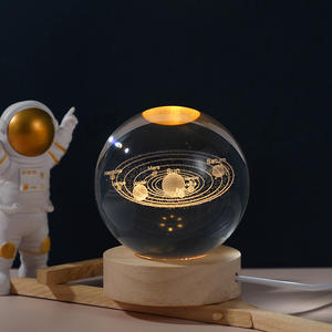 Lampada Notturna a LED con Sfera di Cristallo Personalizzata, Base in Legno, Arte 3D, Sistema Solare, Pianeti, Giove, <span class=keywords><strong>Luna</strong></span>, Nebulosa, Saturno - Product Image 2