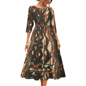 Quanzhou Polynesian Elei部族デザインカスタム卸売価格ビジネスカジュアル女性長袖プリーツドレス - Product Image 3