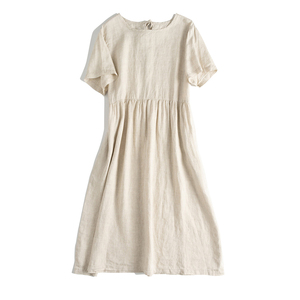 Newtom Abito Casual da Donna 100% <span class=keywords><strong>Lino</strong></span> con Spalline Annodate, Vestito Estivo in <span class=keywords><strong>Lino</strong></span> Naturale a Tinta Unita - Product Image 3