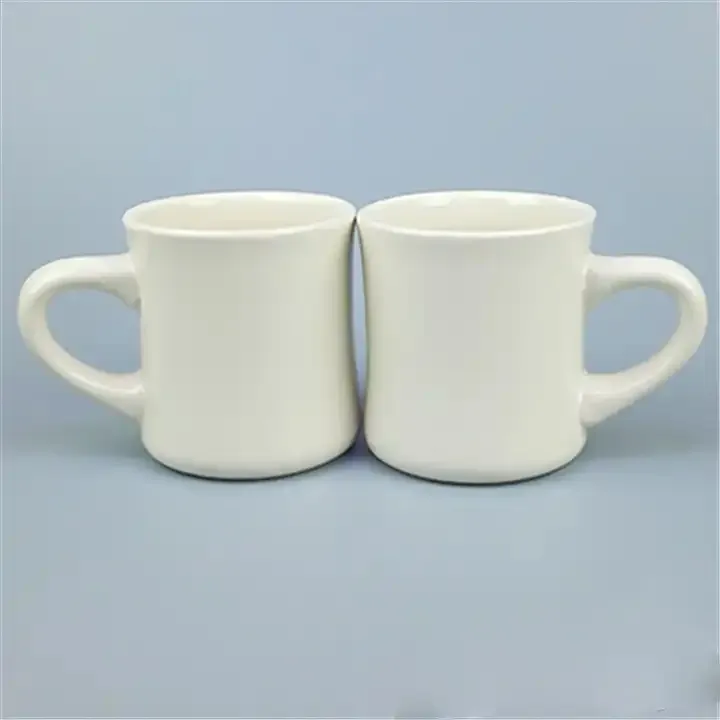 Custom Logo 11oz Vintage Cream White Ceramic Coffee Mug Classic Diner Mug