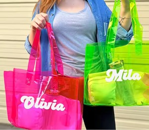 Bolsa de mano de PVC transparente ecológica con logotipo personalizado, bolsa de compras transparente colorida para regalos promocionales de verano - Product Image 2