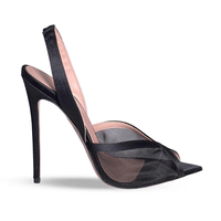 Sandales à enfiler pour femme 2026 JESSICA SATIN FUCHSIA avec empeigne en maille respirante, bout pointu et talon de 12 cm avec brides arrière