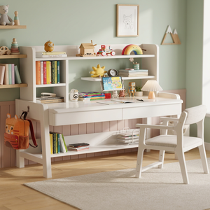 Wood <b>Study</b> <b>Desk</b> with Bookshelf Storage for Kids Bedroom Home Office Furniture Set - Product Image 2