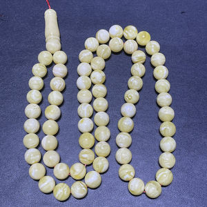 Bijoux en pierre d'ambre naturelle en peau de tigre, perles rondes blanches de 11 + mm, chapelet musulman de haute qualité, perles imams - Product Image 2